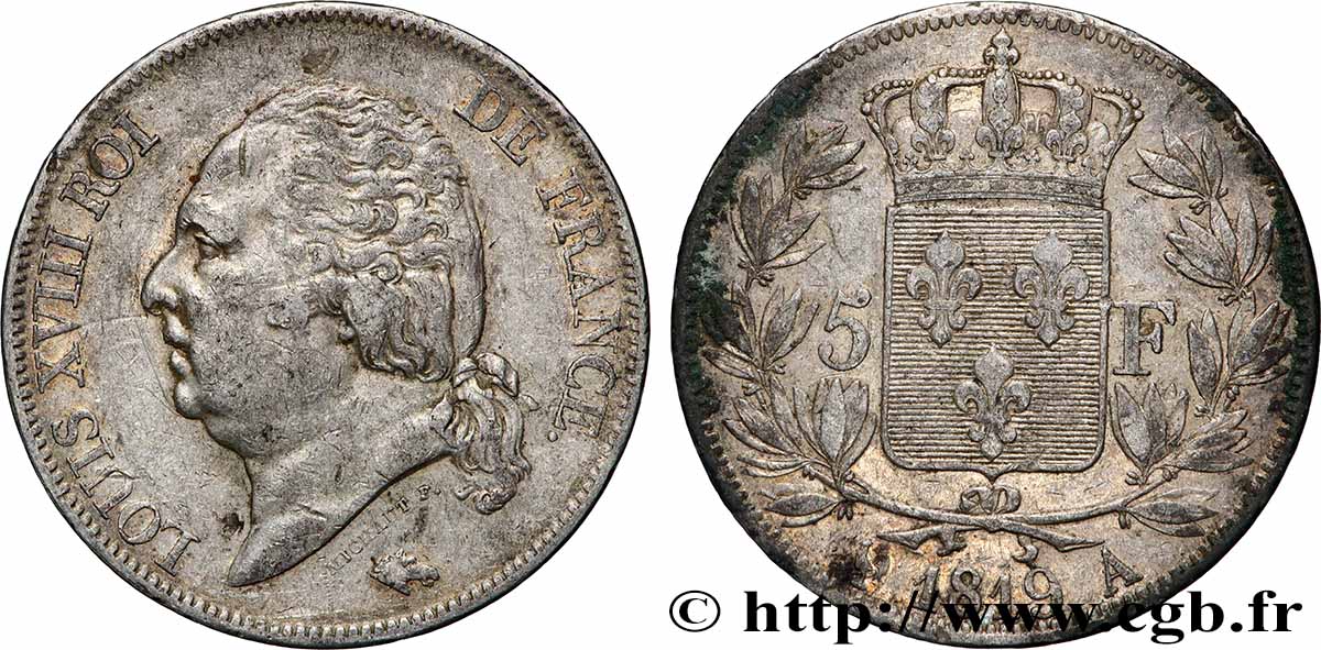 5 francs Louis XVIII, tête nue 1819 Paris F.309/40 TTB 