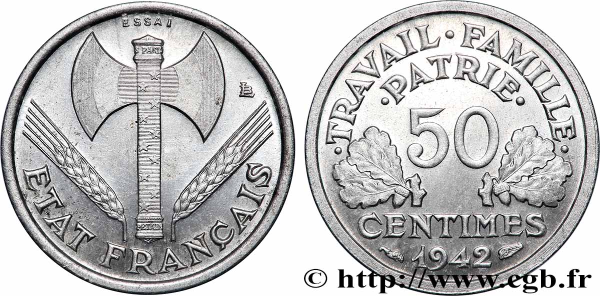 Essai de 50 centimes Francisque, lourde 1942 Paris F.195/1 MS 