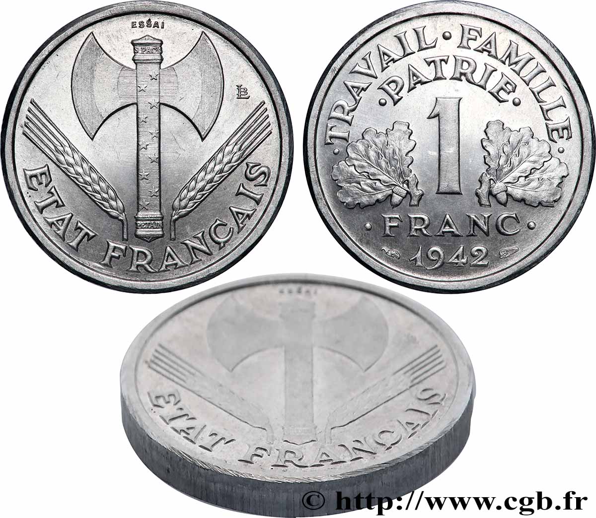 Essai-piéfort de 1 franc Francisque 1942 Paris GEM.98 EP SPL64 