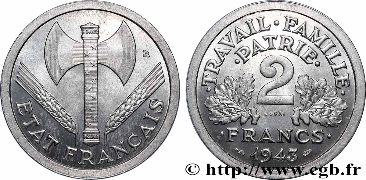 Essai de 2 francs Francisque 1943 Paris F.270/1 SPL63 