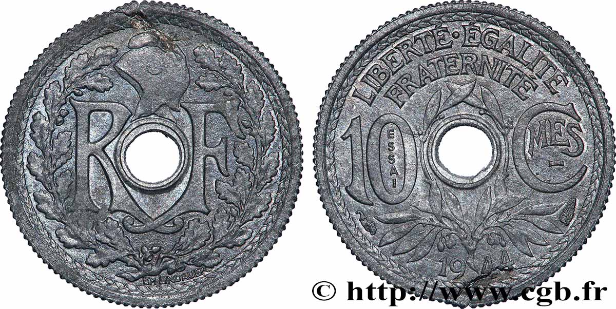 Essai de 10 centimes Lindauer, petit module  1944 Paris F.143/1 BC 