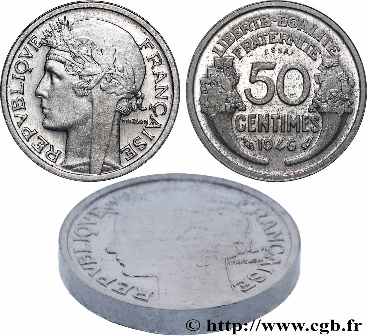Essai-piéfort de 50 centimes Morlon, légère 1946  GEM.88 EP SUP+ 