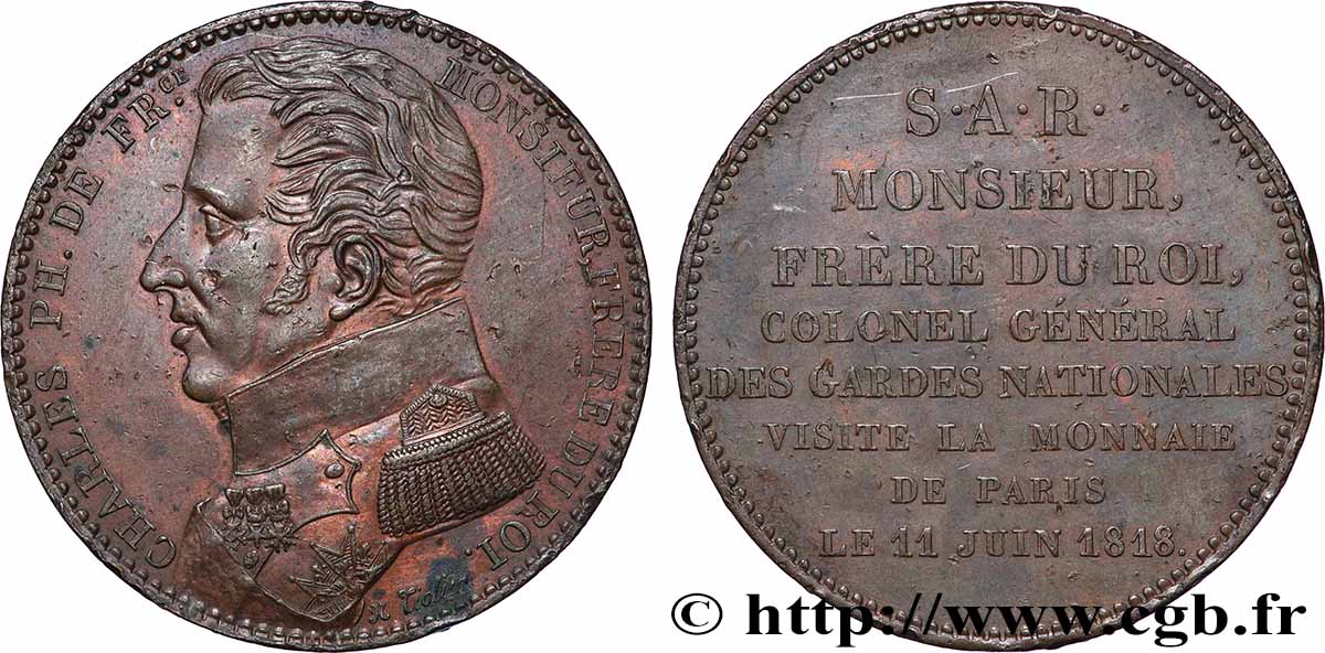 Monnaie de visite, module de 5 francs, pour Charles Philippe de France à la Monnaie de Paris 1818  T.T.2719 3 TTB+ 