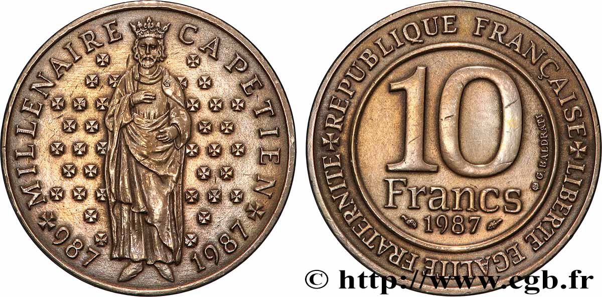 Essai de 10 francs Millénaire Capétien 1987 Pessac F.371/1 MS 