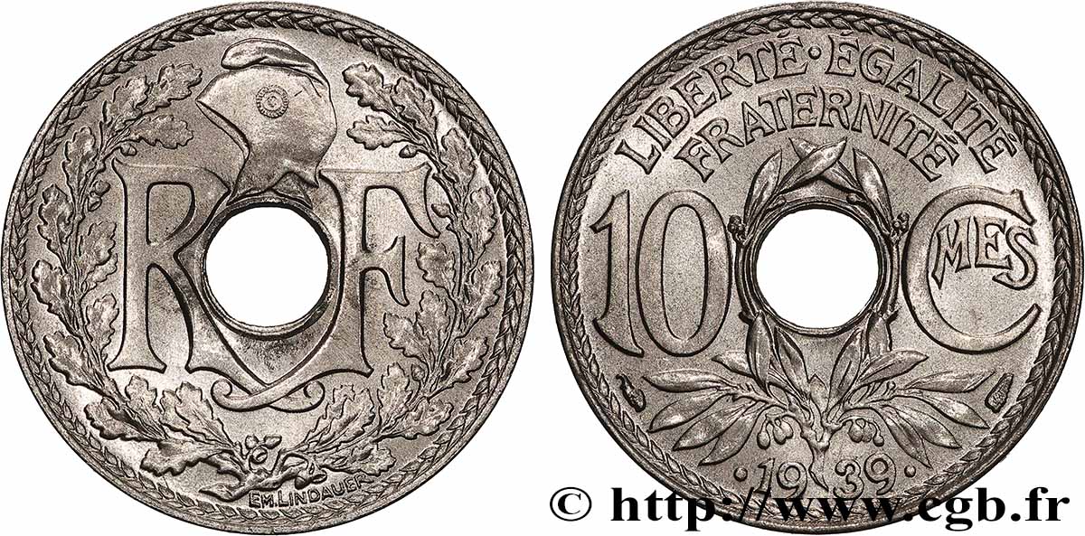 10 centimes Lindauer, maillechort 1939  F.139/3 MS65 