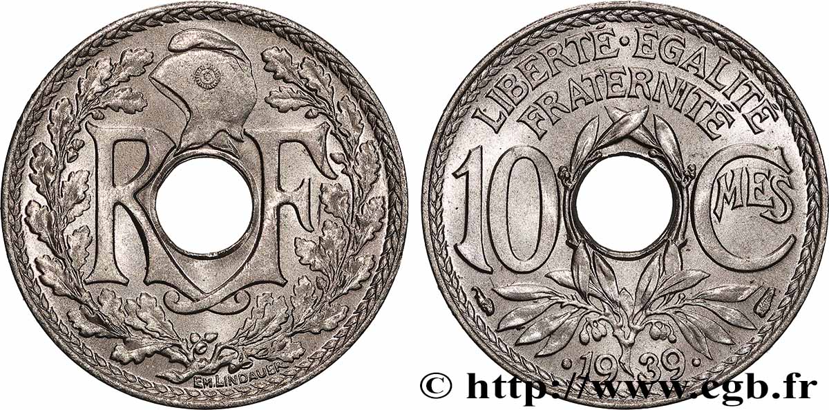 10 centimes Lindauer, maillechort 1939  F.139/3 MS65 
