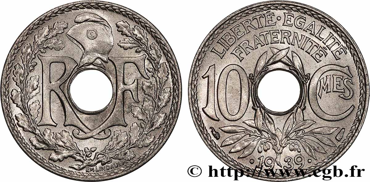 10 centimes Lindauer, maillechort 1939  F.139/3 MS65 