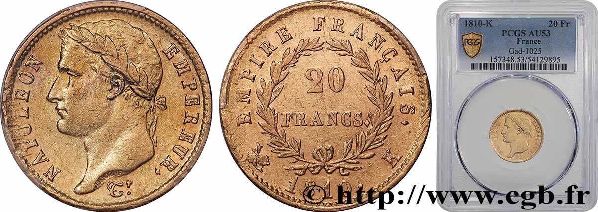 20 francs or Napoléon, tête laurée, Empire français 1810 Bordeaux F.516/11 TTB53 PCGS