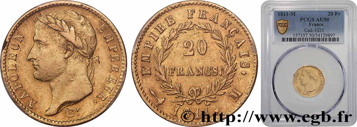 20 francs or Napoléon, tête laurée, Empire français 1811 Toulouse F.516/19 TTB50 PCGS