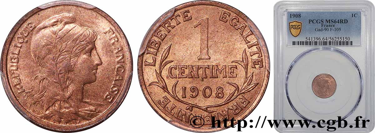 1 centime Daniel-Dupuis 1908 Paris F.105/10 SPL64 PCGS