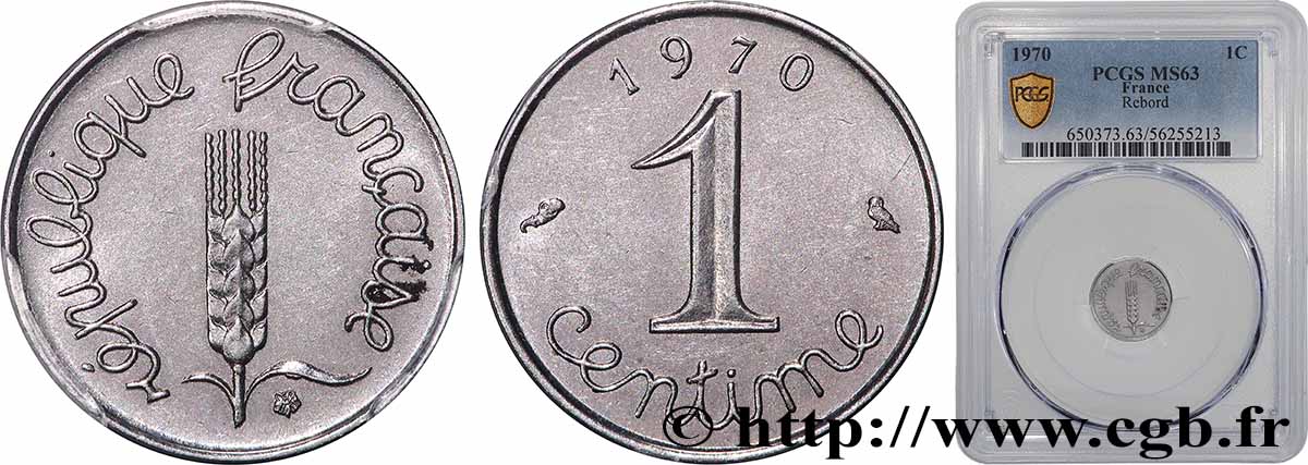 1 centime Épi, avec rebord 1970 Paris F.106/20 SPL63 PCGS