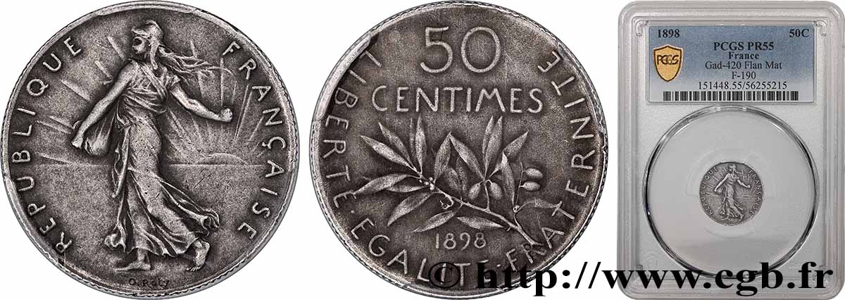 50 centimes Semeuse flan mat 1898  F.190/4 AU55 PCGS