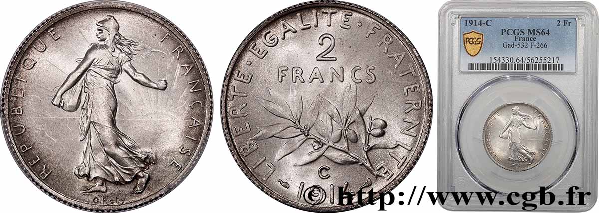 2 francs Semeuse 1914 Castelsarrasin F.266/16 SPL64 PCGS