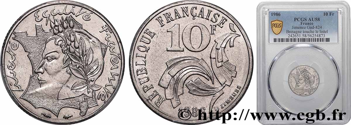 10 francs Jimenez 1986  F.373/3 SUP58 PCGS
