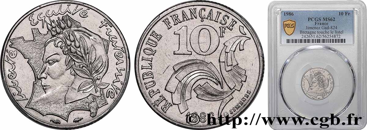 10 francs Jimenez 1986  F.373/3 SUP62 PCGS