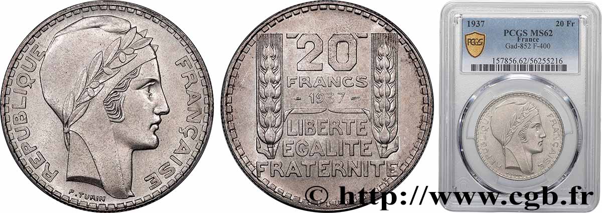 20 francs Turin 1937  F.400/8 SUP62 PCGS