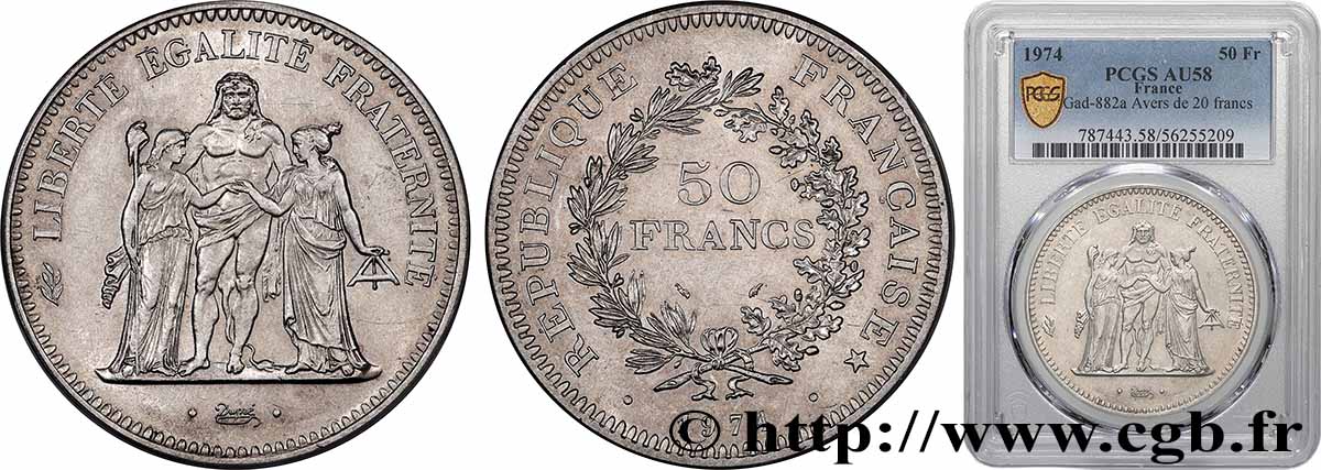 50 francs Hercule, avers de la 20 francs 1974  F.426/1 AU58 PCGS