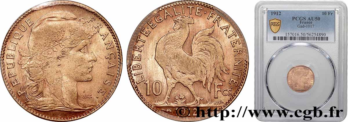 10 francs or Coq 1912 Paris F.509/13 TTB50 PCGS