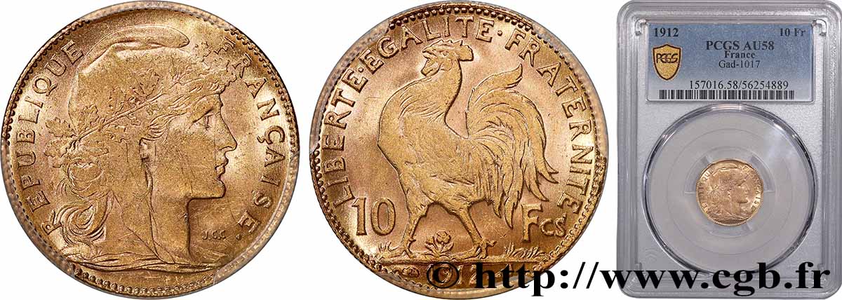 10 francs or Coq 1912 Paris F.509/13 SUP58 PCGS