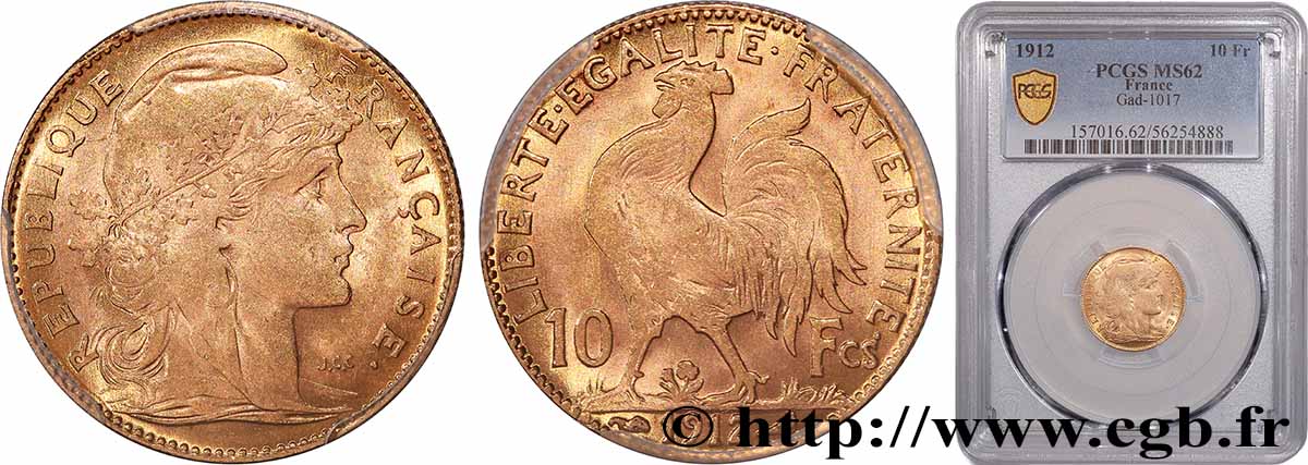10 francs or Coq 1912 Paris F.509/13 SUP62 PCGS