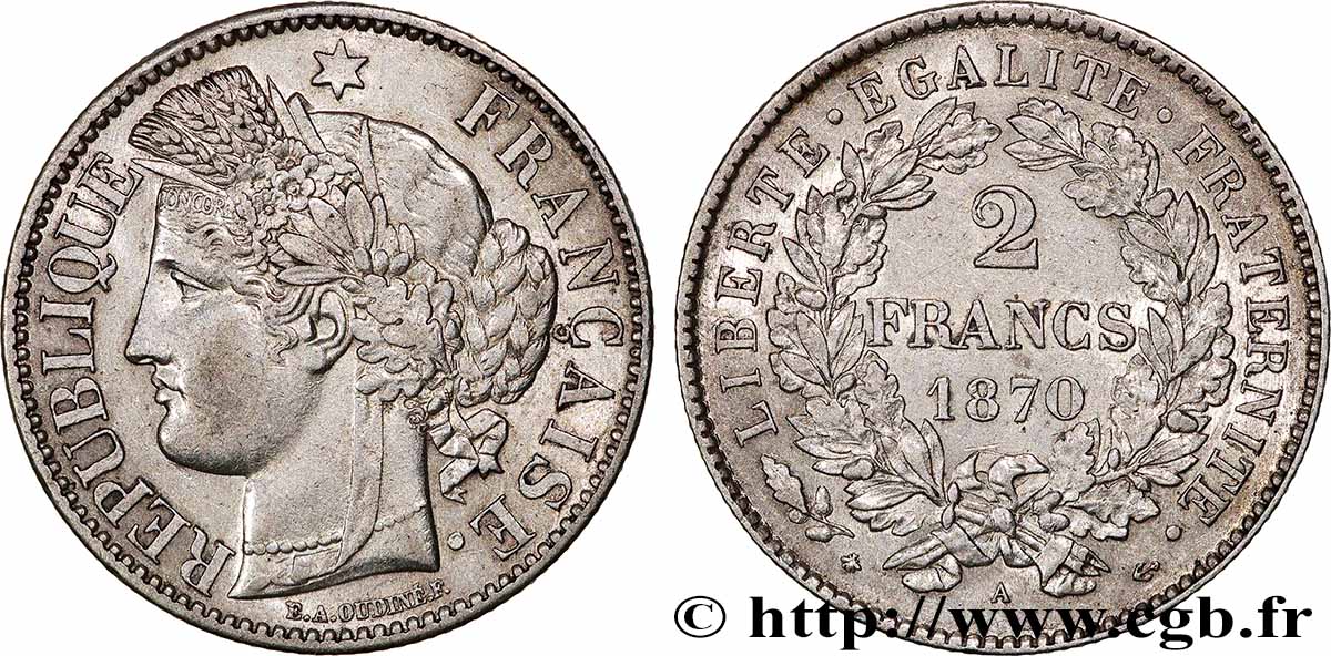 2 francs Cérès, avec légende 1870 Paris F.265/2 TTB+ 