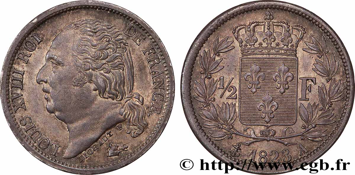 1/2 franc Louis XVIII 1823 Paris F.179/34 SUP60 