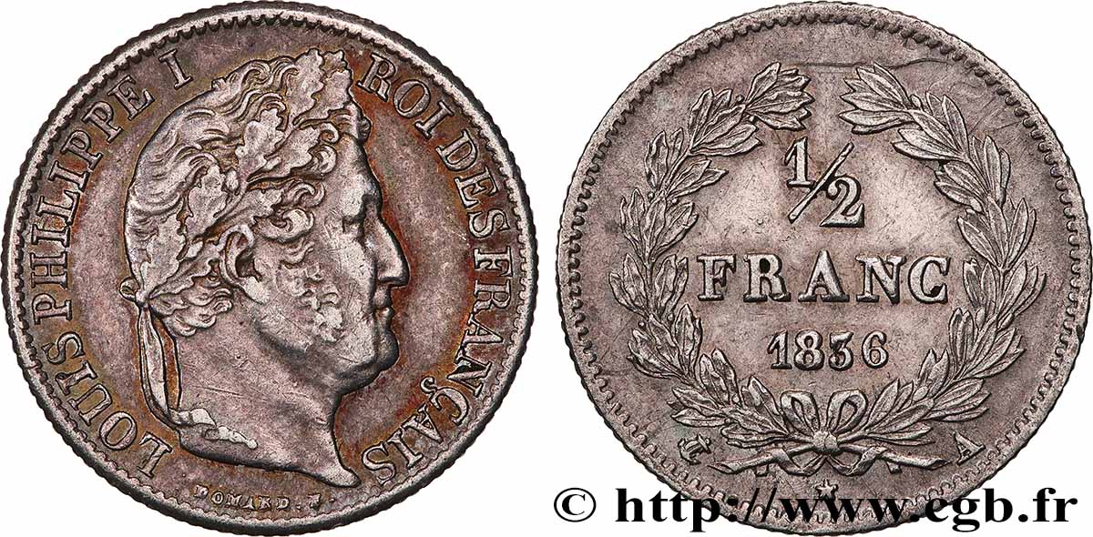 1/2 franc Louis-Philippe 1836 Paris F.182/62 TTB 