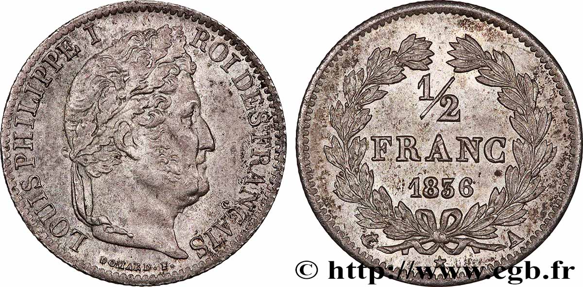 1/2 franc Louis-Philippe 1836 Paris F.182/62 EBC61 
