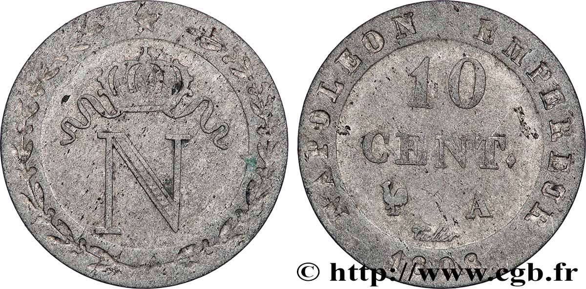 10 cent. à l&nbsp;N couronnée 1808 Paris F.130/2 VF 