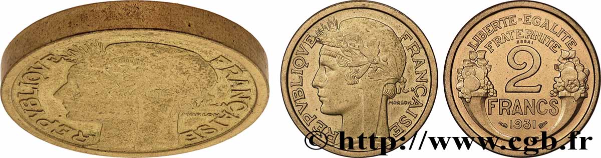 Essai-piéfort de 2 francs Morlon 1931 Paris GEM.113 EP SPL 