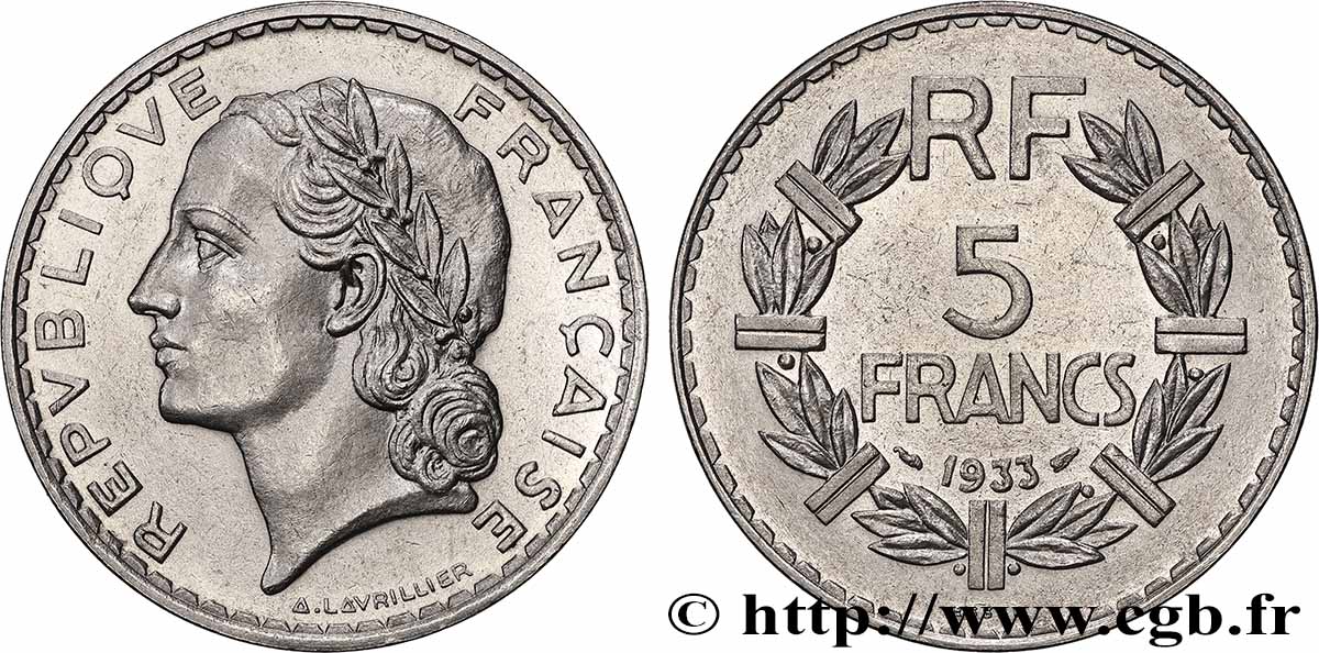 Essai de 5 francs Lavrillier, nickel 1933  F.336/1 SUP+ 