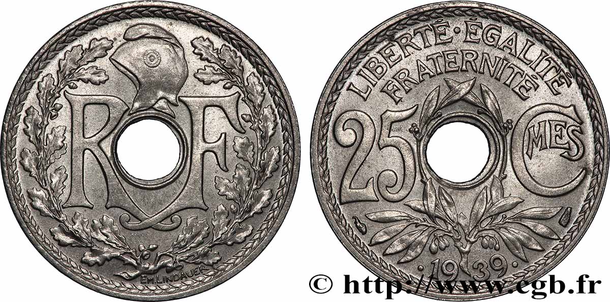 25 centimes Lindauer, Maillechort 1939  F.172/3 MS 
