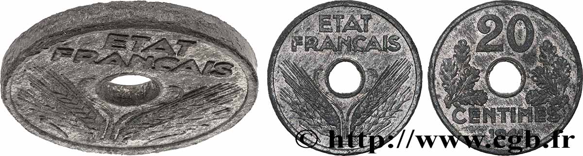 Essai-piéfort de 20 centimes État français 1941 Paris GEM.52 EP TTB 