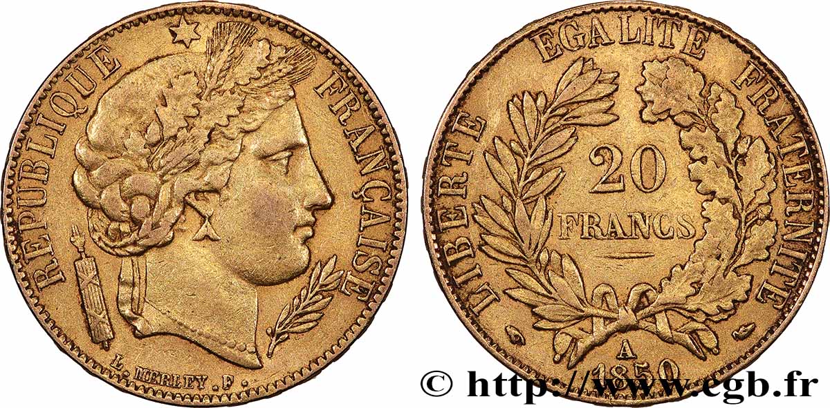 20 francs or Cérès 1850 Paris F.529/3 TTB 