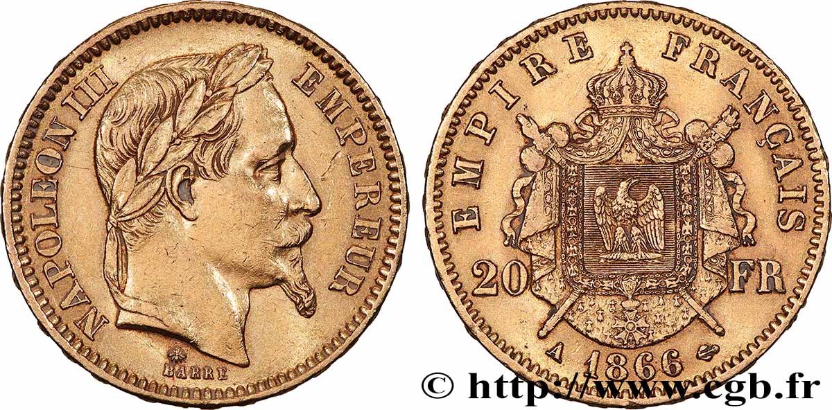 20 francs or Napoléon III, tête laurée 1866 Paris F.532/13 q.SPL 