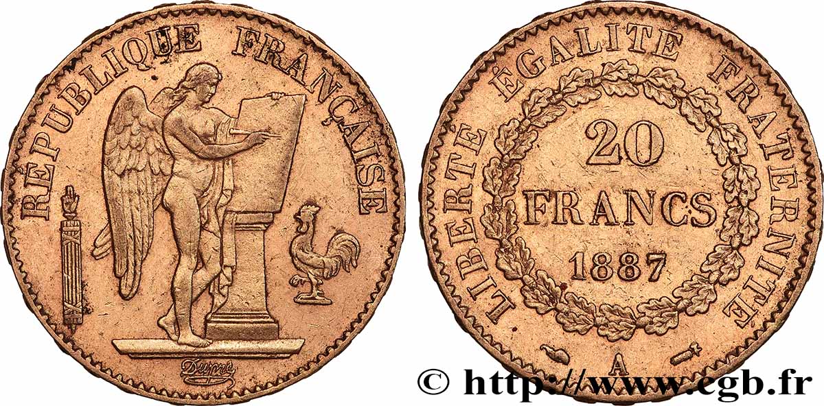 20 francs or Génie, Troisième République 1887 Paris F.533/10 q.SPL 