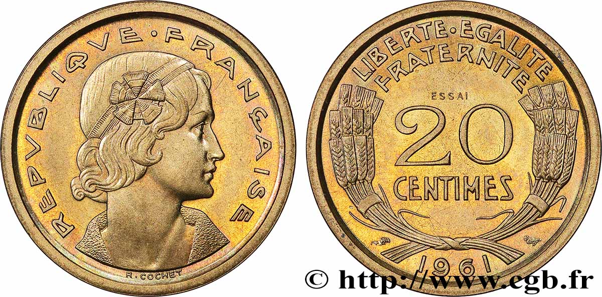 Essai du concours de 20 centimes par Cochet 1961 Paris GEM.55 4 SPL 