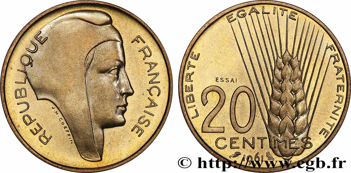 Essai du concours de 20 centimes par Coeffin 1961 Paris GEM.55 6 FDC 