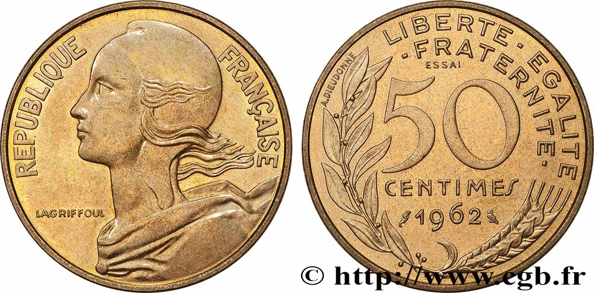 Essai de 50 centimes Marianne 1962 Paris F.197/1 SPL63 