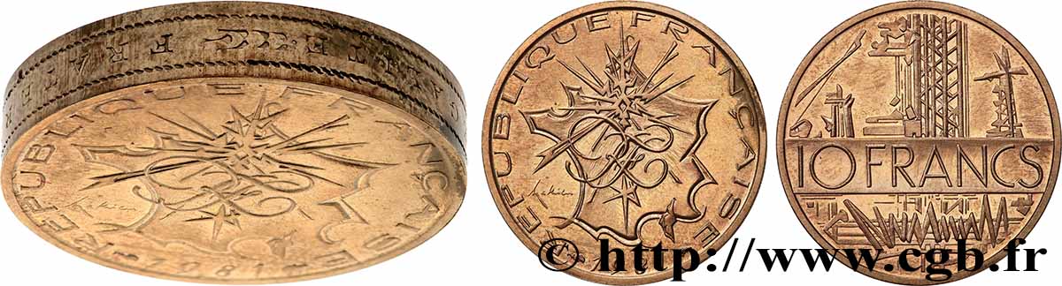 Piéfort Cu-Ni-Al de 10 francs Mathieu, tranche A 1981 Pessac GEM.186 P1 SUP+ 