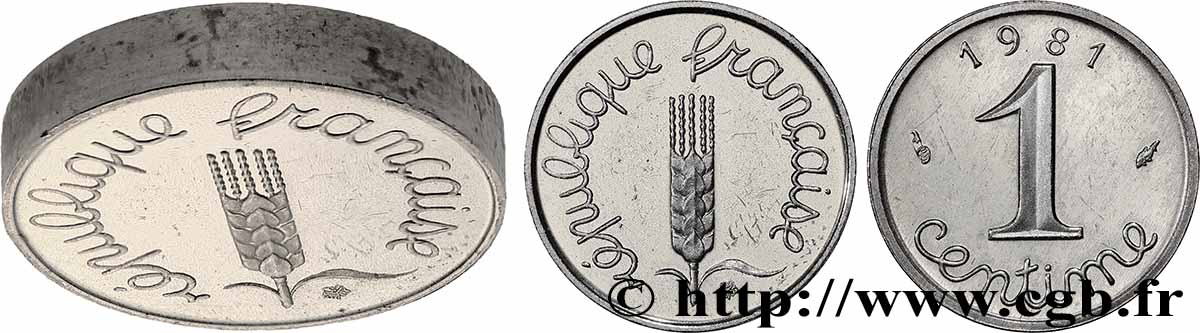 Piéfort argent de 1 centime Épi 1981 Pessac GEM.4 P2 SPL+ 
