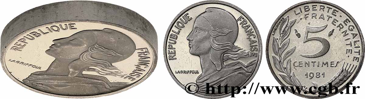 Piéfort Argent de 5 centimes Marianne 1981 Pessac GEM.22 P2 SUP+ 
