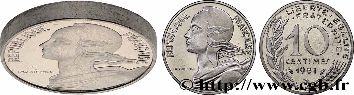 Piéfort Argent de 10 centimes Marianne 1981 Pessac GEM.46 P2 VZ+ 