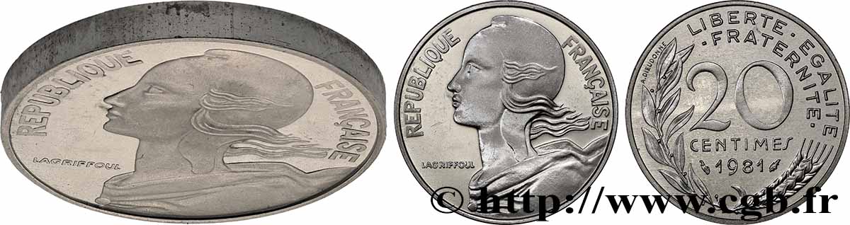 Piéfort Argent de 20 centimes Marianne 1981 Pessac GEM.56 P2 SUP+ 