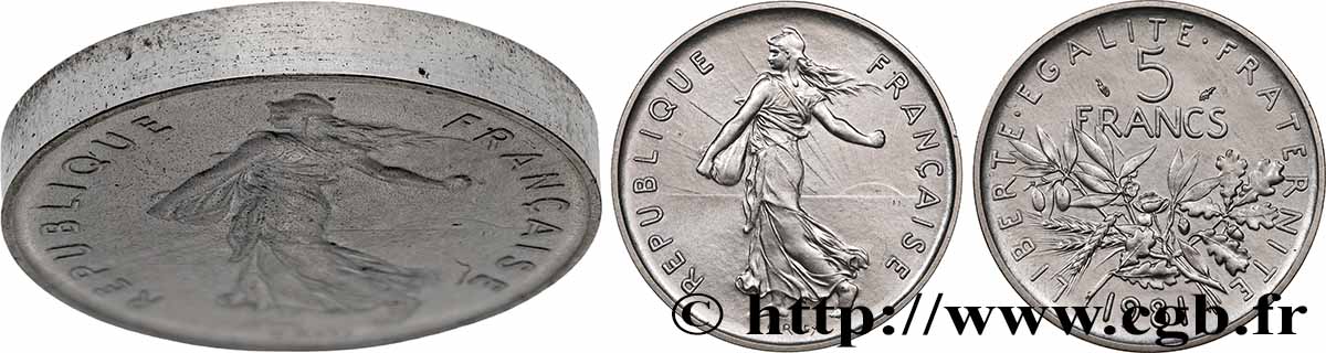 Piéfort Argent de 5 francs Semeuse 1981 Paris GEM.154 P2 SPL 