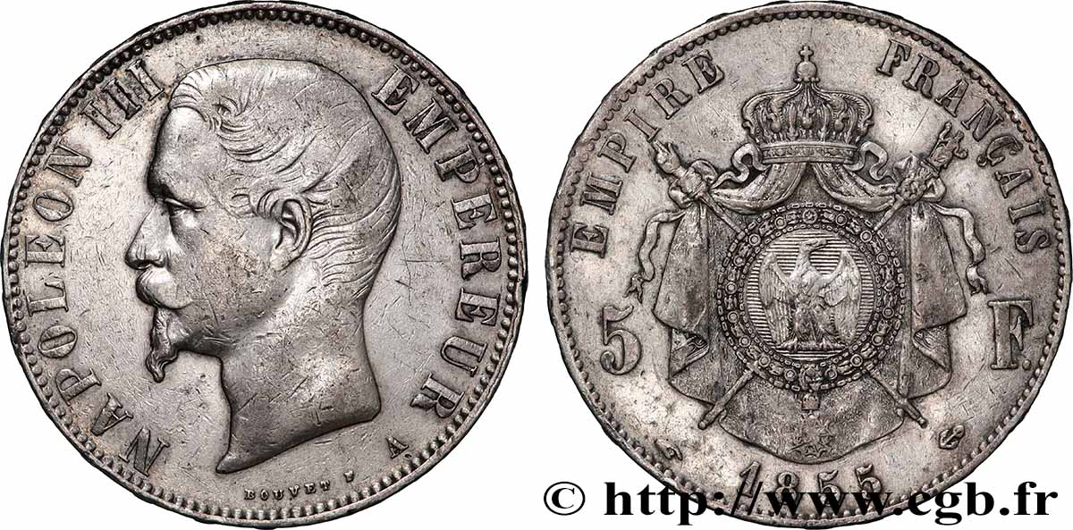 5 francs Napoléon III, tête nue 1855 Paris F.330/3 TB+ 
