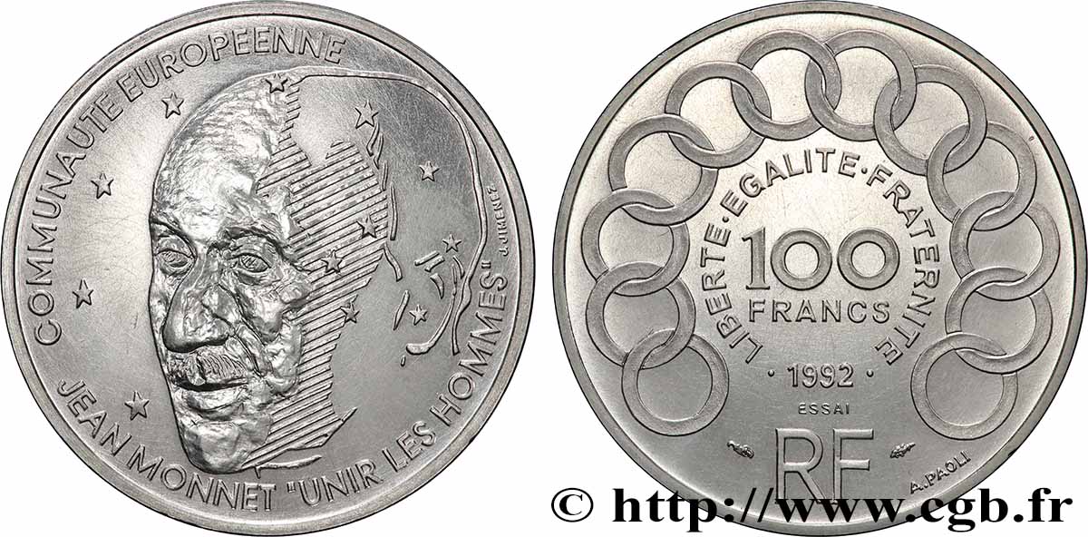 Essai de 100 francs Jean Monnet 1992 Pessac F.460/1 SUP 