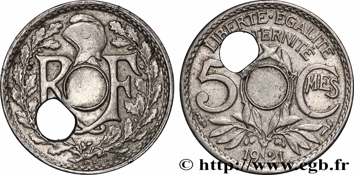5 centimes Lindauer, petit module, fautée trou décentré 1921 Paris F.122/3 var. TTB 