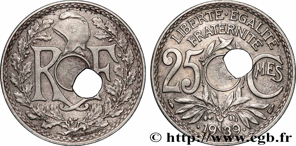 25 centimes Lindauer, Maillechort 1939  F.172/3 var. TTB+ 