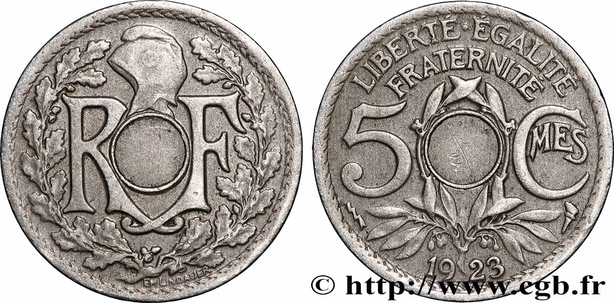 5 centimes Lindauer, petit module, Fautée non perforée 1923 Poissy F.122/7 var. TTB 